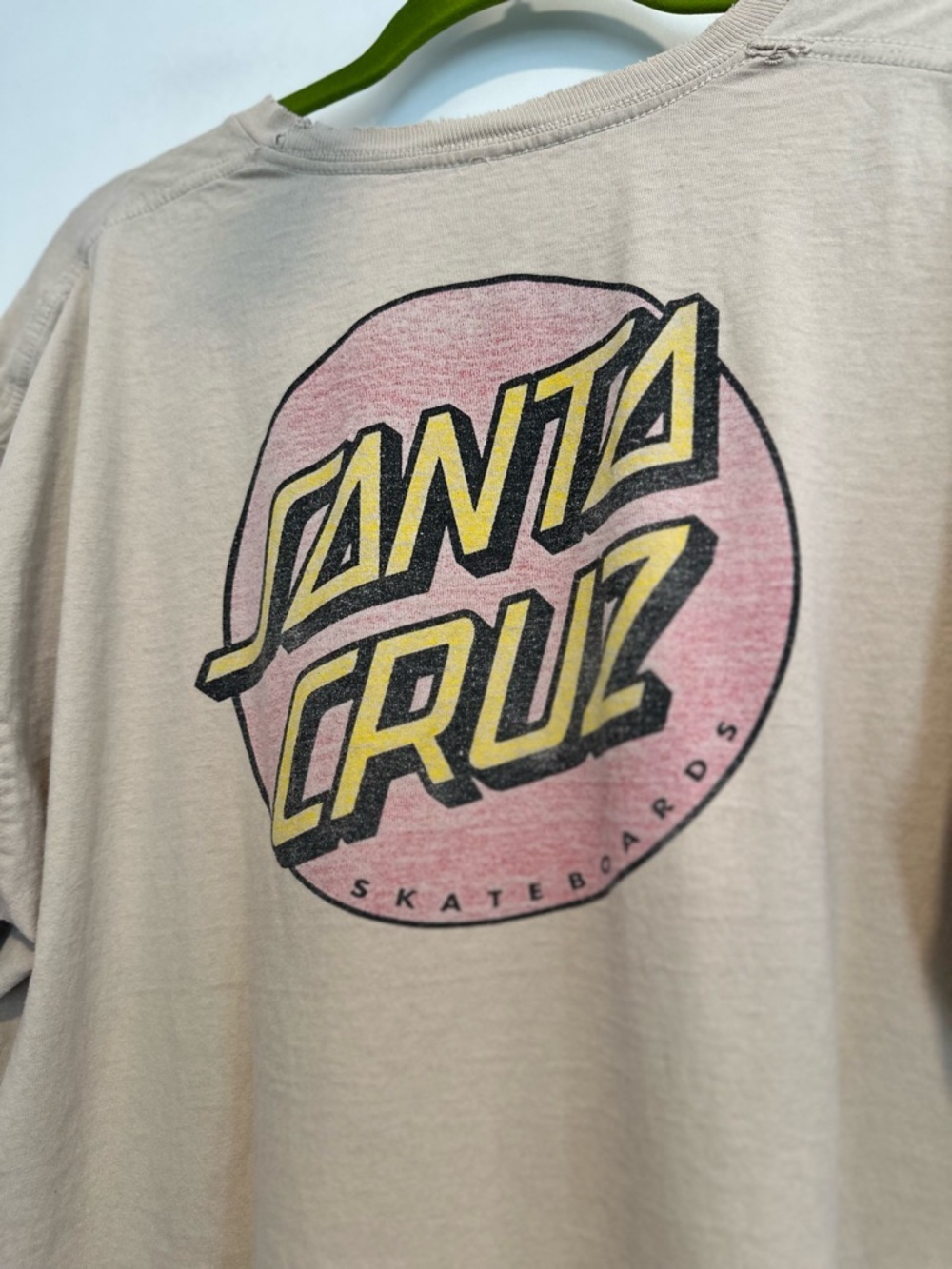 Santa Cruz Skateboards Men's Beige Crewneck with Pink & Yellow Logo